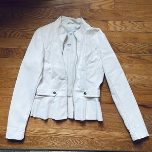 NWT faux leather peplum jacket; white XS
